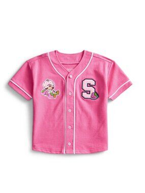 Strawberry Shortcake Toddler Girls Pink Button-Down Baseball Jersey Shirt